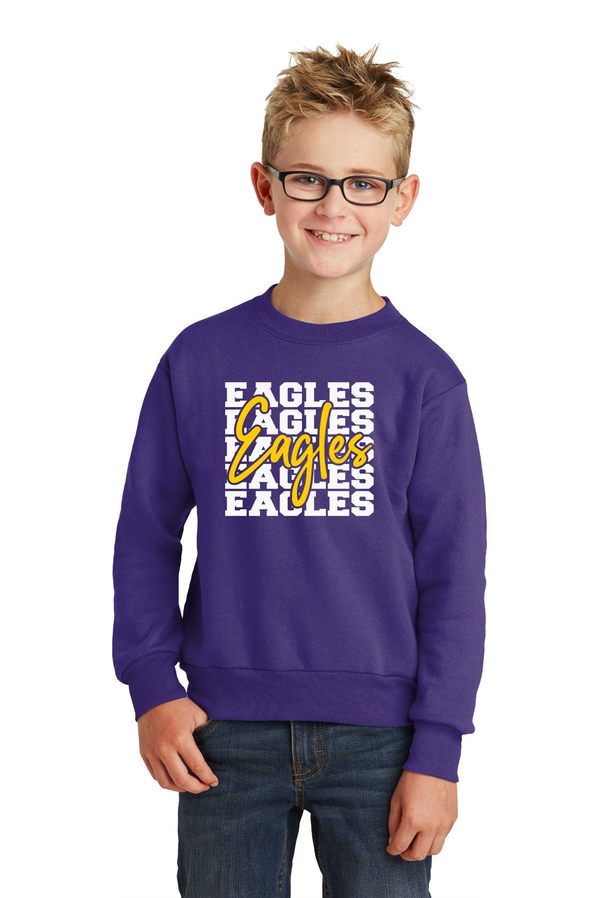 Purple Youth Crewneck Sweatshirt with Eagles logo